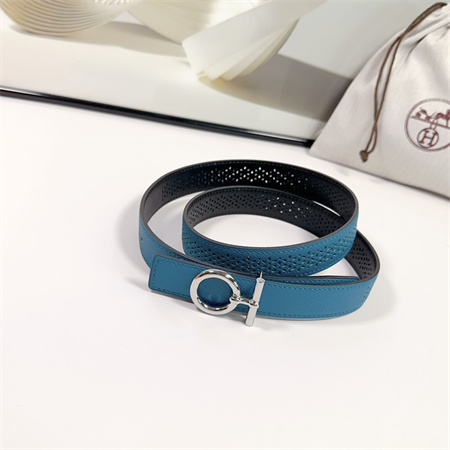 H**mes reversible belt 25mm epsom leather silver tone hardware blue/black