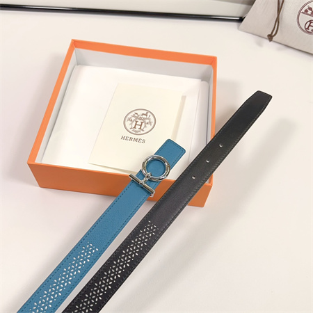 H**mes reversible belt 25mm epsom leather silver tone hardware blue/black