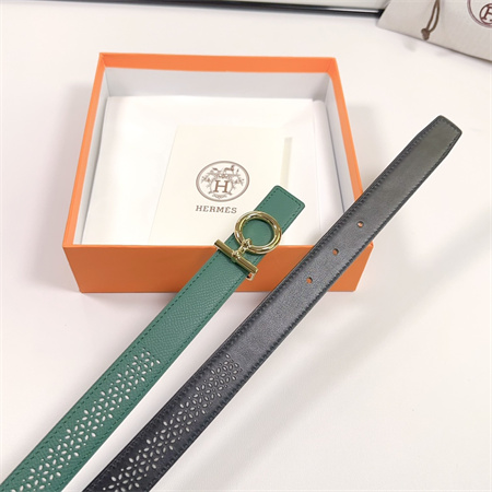 H**mes reversible belt 25mm epsom leather gold tone hardware green/black