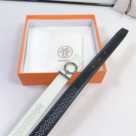 H**mes reversible belt 25mm epsom leather silver tone hardware white/black