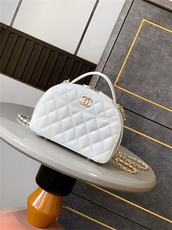 Ch*el mini top handle bag with chain grained calfskin gold tone metal white ap4438