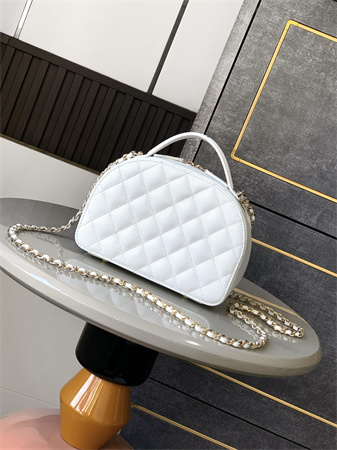 Ch*el mini top handle bag with chain grained calfskin gold tone metal white ap4438