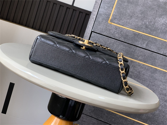 Ch*el 25p classic flap bag grained calfskin gold tone metal black as5240