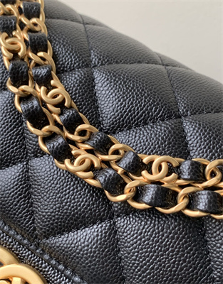 Ch*el 25p classic flap bag grained calfskin gold tone metal black as5240
