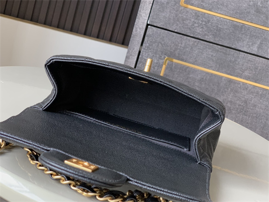 Ch*el 25p mini classic flap bag grained calfskin gold tone metal black as5329