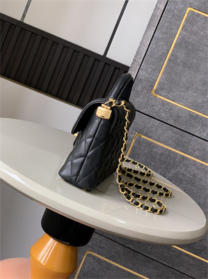 Ch*el mini flap bag with top handle lambskin gold tone metal black as5355