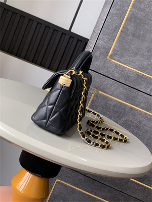 Ch*el mini flap bag with top handle lambskin gold tone metal black as5354