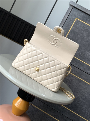 Ch*el flap bag with top handle lambskin gold tone metal beige as5356