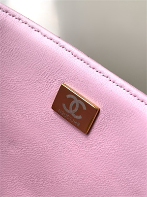 Ch*el flap bag with top handle lambskin gold tone metal pink as5356