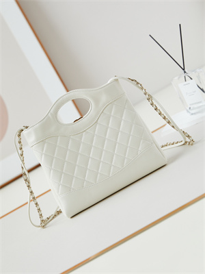 Ch*el 31 mini shopping bag lambskin & gold-tone metal white as4133