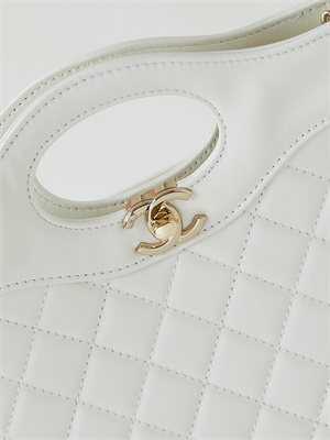 Ch*el 31 mini shopping bag lambskin & gold-tone metal white as4133