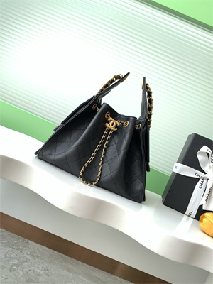 Ch*el 25 small handbag grained calfskin gold tone metal black as5293