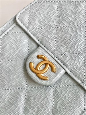 Ch*el 25 small handbag grained calfskin gold tone metal blue as5293