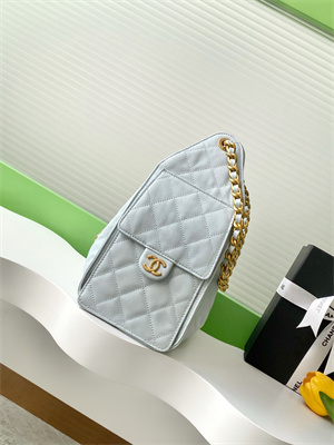 Ch*el 25 small handbag grained calfskin gold tone metal blue as5293