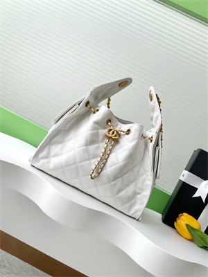 Ch*el 25 small handbag grained calfskin gold tone metal white as5293