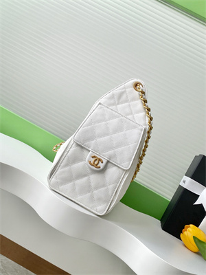 Ch*el 25 small handbag grained calfskin gold tone metal white as5293