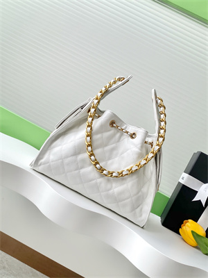 Ch*el 25 small handbag grained calfskin gold tone metal white as5293