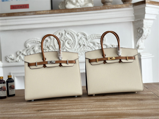 Bir.kin Sellier Bag Epsom Leather 25CM Gold/Silver Hardware In Craie/Gold HS