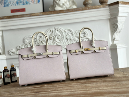 Bir.kin Sellier Bag Epsom Leather 25CM Gold/Silver Hardware In Mauve Pale/Craie HS