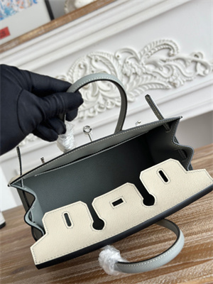 Bir.kin Sellier Bag Epsom Leather 25CM Gold/Silver Hardware In Craie/Blue Glacier HS