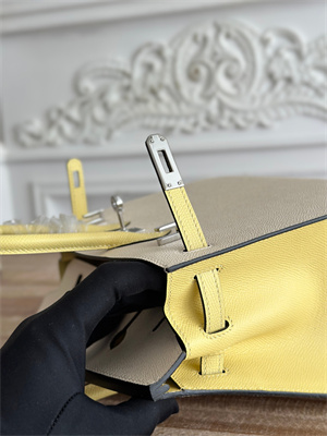 Bir.kin Sellier Bag Epsom Leather 25CM Gold/Silver Hardware In Craie/Jaune Poussin HS