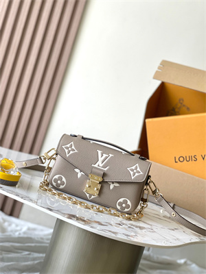 L.V Pochette Metis East West Monogram Empreinte embossed cowhide leather Tourterelle Gray / Cream Beige M23081 TOP