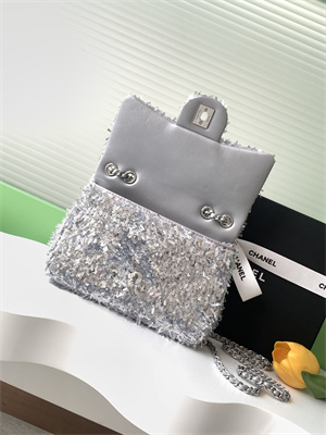 Cha.nel Flap Bag Sequins and Silver Tone Metal Grey AS4561