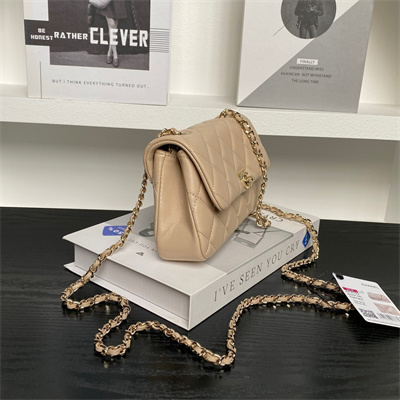 Ch*el flap phone holder with chain lambskin gold-tone metal beige ap4592