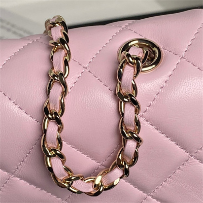 Ch*el flap phone holder with chain lambskin gold-tone metal pink ap4592