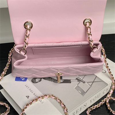 Ch*el flap phone holder with chain lambskin gold-tone metal pink ap4592