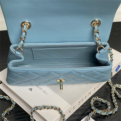 Ch*el flap phone holder with chain lambskin gold-tone metal blue ap4592