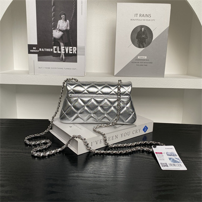 Ch*el flap phone holder with chain lambskin sivler-tone metal silver ap4592