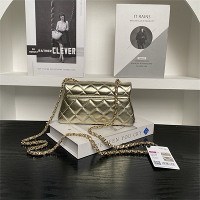 Ch*el flap phone holder with chain lambskin gold-tone metal gold ap4592