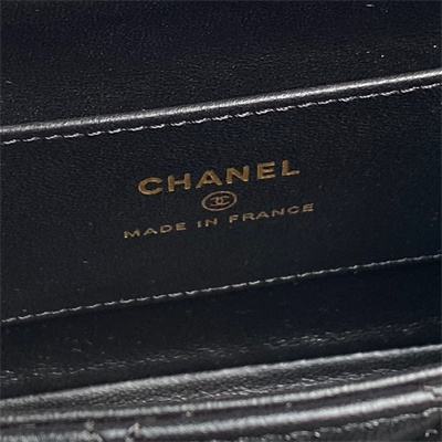 Ch*el flap phone holder with chain lambskin gold-tone metal black ap4592