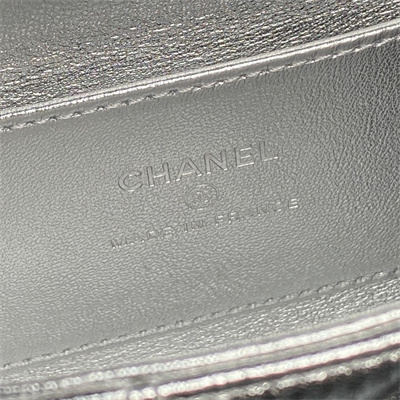 Ch*el mini flap phone holder with chain lambskin silver-tone metal silver ap4593