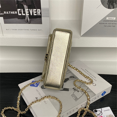 Ch*el mini flap phone holder with chain lambskin gold-tone metal gold ap4593