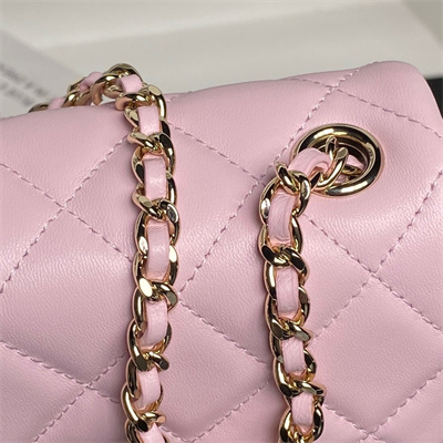 Ch*el mini flap phone holder with chain lambskin gold-tone metal pink ap4593
