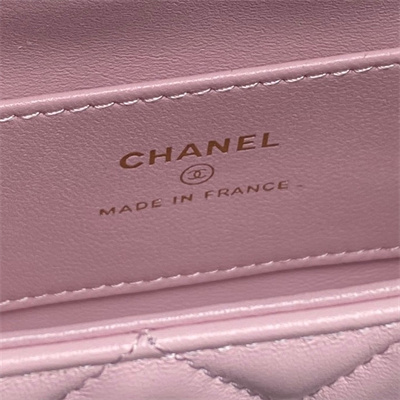 Ch*el mini flap phone holder with chain lambskin gold-tone metal pink ap4593