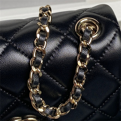Ch*el mini flap phone holder with chain lambskin gold-tone metal black ap4593