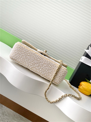 Cha.nel Mini Classic Flap Bag With Pearl Gold Tone Metal AS4298