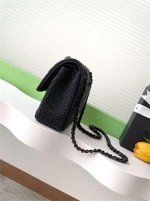 Cha.nel Medium Classic Flap Bag With Pearl Gold Tone Metal Black AS1112