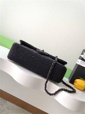 Cha.nel Medium Classic Flap Bag With Pearl Gold Tone Metal Black AS1112