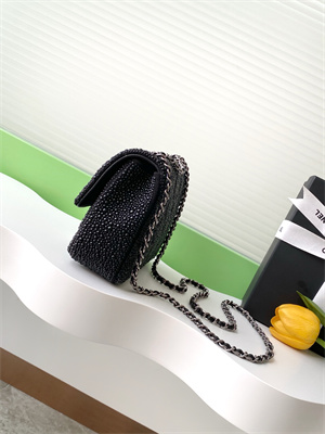 Cha.nel Mini Classic Flap Bag With Pearl Gold Tone Metal Black AS4298