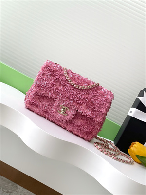 Cha.nel Flap Bag Sequins and Gold Tone Metal Pink AS4561