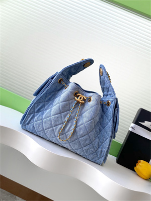 Ch*el 25 small handbag blue denim gold tone metal as5293