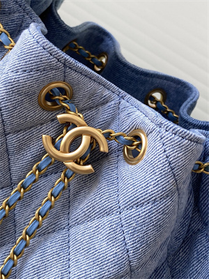 Ch*el 25 small handbag blue denim gold tone metal as5293