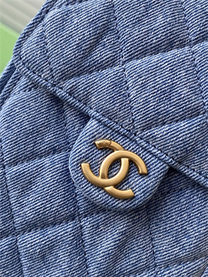 Ch*el 25 small handbag blue denim gold tone metal as5293