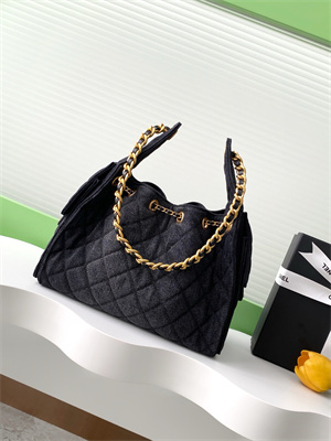 Ch*el 25 small handbag black denim gold tone metal as5293