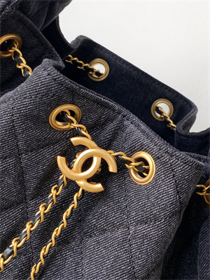 Ch*el 25 small handbag black denim gold tone metal as5293