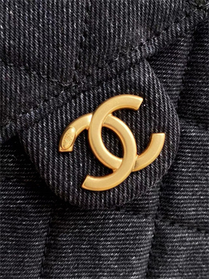 Ch*el 25 small handbag black denim gold tone metal as5293